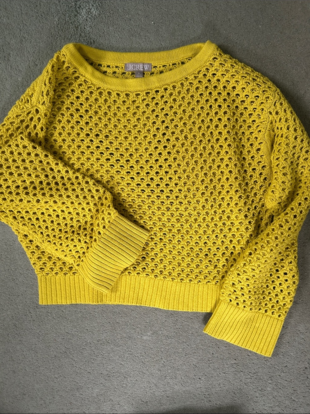 J. Crew Bright Yellow Open-Knit Crewneck Sweater